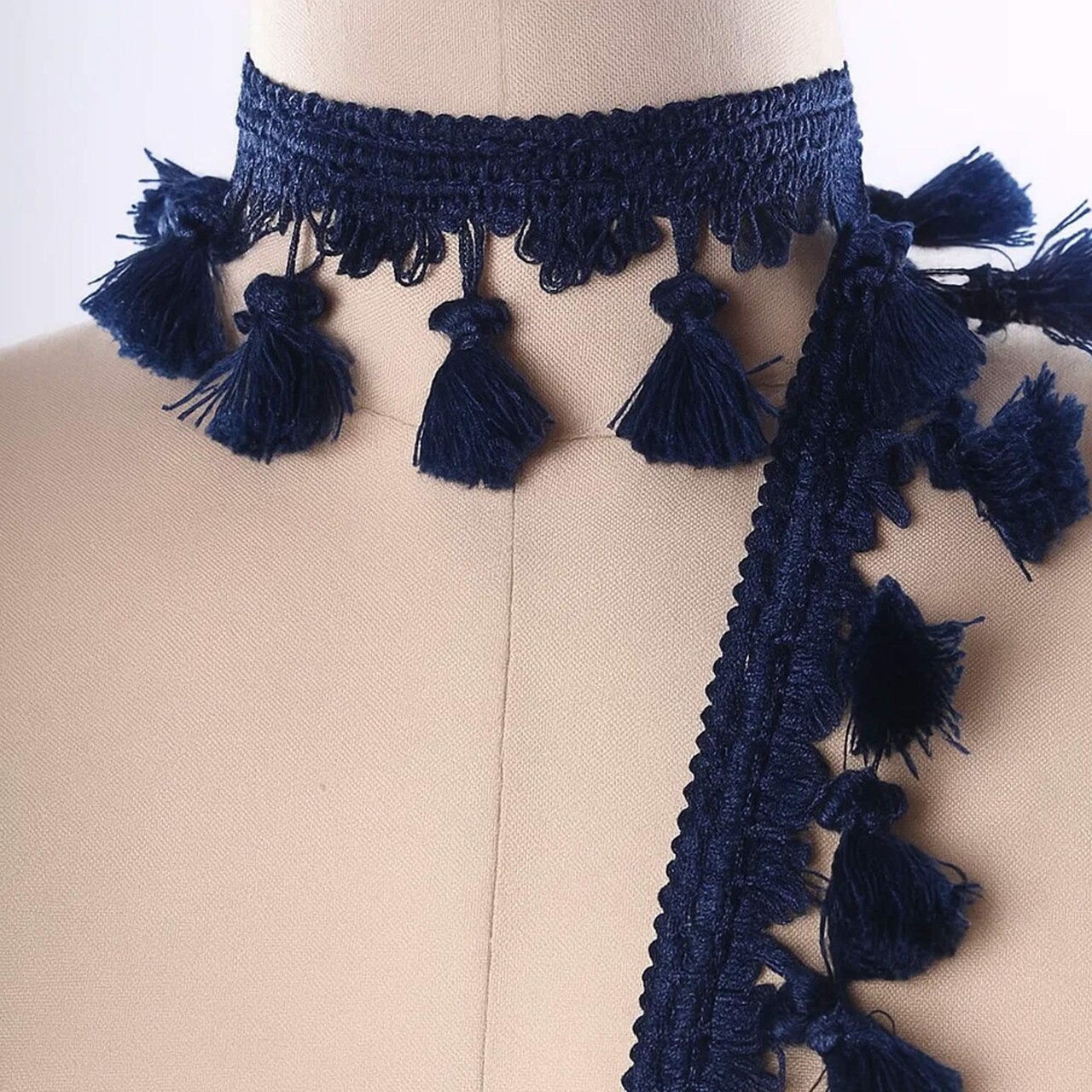 1 Yard Navy Blue Braided Gimp Tassel Fringe Trim 2 Inches Width for Curtains and Upholstery